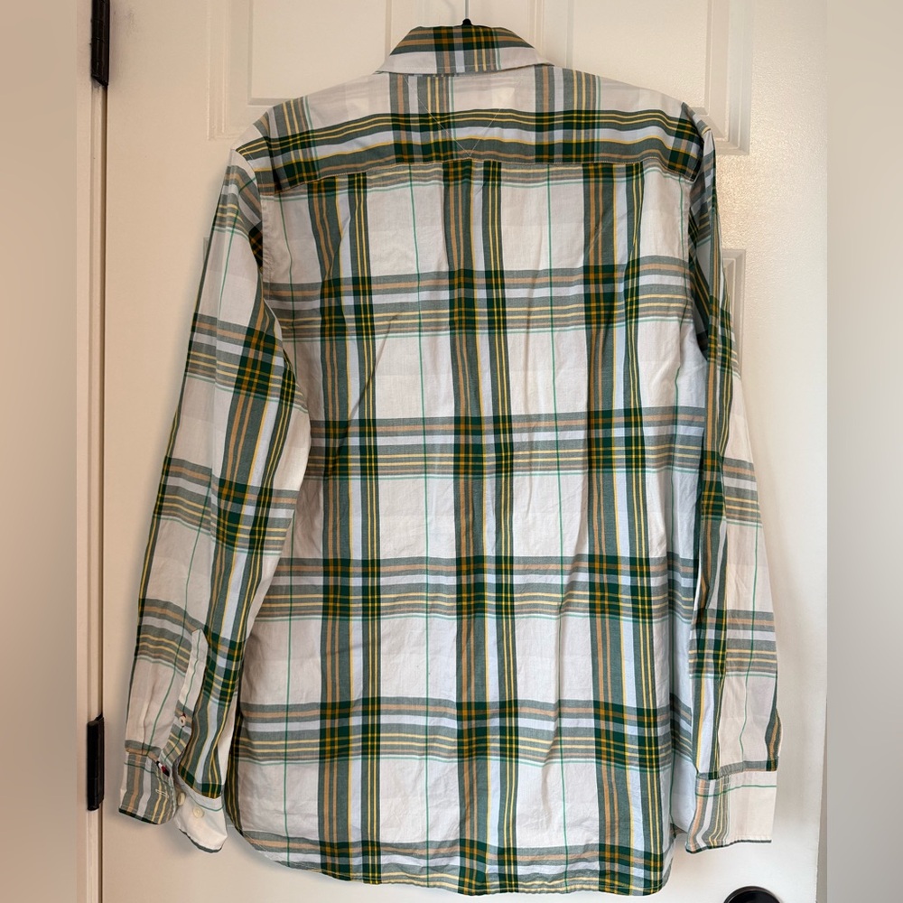 NWT Men’s L Tommy Hilfiger Fall Basics Button‎ Up Dress Shirt Green Plaid Long - Picture 8 of 14